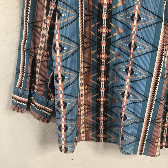 Vintage Saddlebrook Western Shirt Mens Extra Large Blue Tan Aztec Tribal Cowboy - Picture 14 of 16